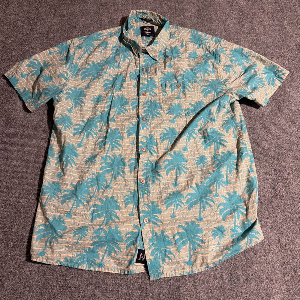 Artistry in Motion Shirt Mens XL Blue Short Sleeve Button Down Slim Fit Hawaiian